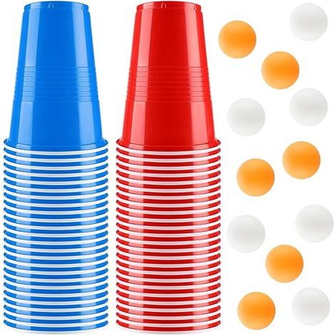 Gobelet Beer Pong, 500ML Réutilisables Tasse de Bière Pong, Biere Pong, Gobelet Rouge avec 12 Balles de Ping-Pong, pour Une Fête d'anniversaire, Une Réunion de Noël, Une Réunion d'amis (1/4)