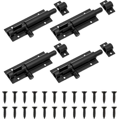 4 Pièces Verrou Targette Porte, Boulons de Verrouillage de Porte avec Vis Verrou de Porte à Boulon Coulissant Loquet Coulissant Alliage D'aluminium pour Portail Jardin, Cabanon, Fenêtres, Noir (1/5)
