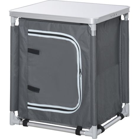 Plaque de cuisine camping pliable 2 étagères aluminium Oxford gris 60x49x70cm