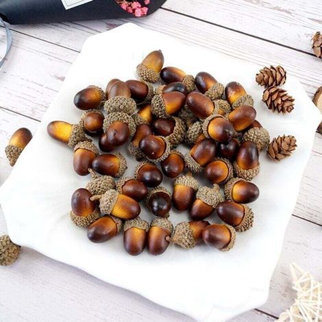 Piccole ghiande realistiche, 50 pezzi, ghiande artificiali naturali, decorazioni natalizie a forma di ghianda, ghiande artificiali realistiche per decorazioni natalizie, decorazioni autunnali (marrone (1/4)
