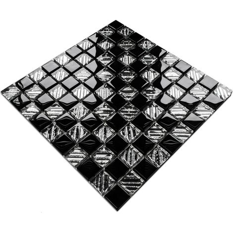 Mosaïque pour salle de bain Cuisine intérieure en verre -30 x 30cm- BLACK CHESS