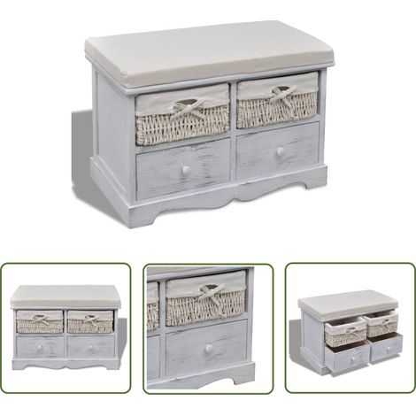 The Living Store Banc de rangement Blanc 62x33x42 cm Bois de paulownia - Banc De Rangement - Banc Coffre - Meuble De Rangement - Mobilier De Jardin - Banc Extérieur (1/5)