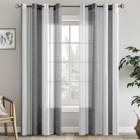 Rideaux Rayés Transparent Voile 2uds 140x260cm Blanc Gris (1/5)