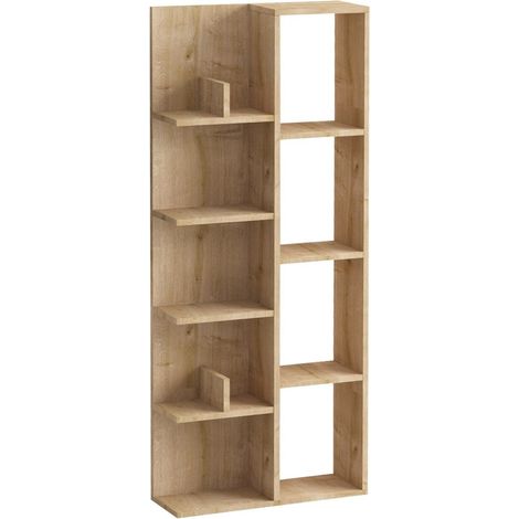Bibliothèque asymétrique 4 niches et tablettes décor chêne ELORA