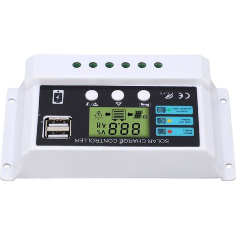Régulateur solaire 20A blanc, affichage LCD, puce industrielle, protection surcharge, contrôleur 12V/24V auto-adaptatif (1/5)
