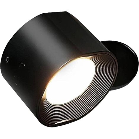 Applique murale LED d'intérieur, lampe de lecture rotative à 360° avec télécommande, 3 niveaux de luminosité, batterie rechargeable, noire (1/5)