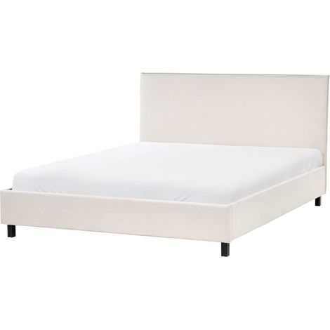 Letto Imbottito Tessuto Beige Rete a Doghe e Testata Alta 160 x 200 cm Sennez