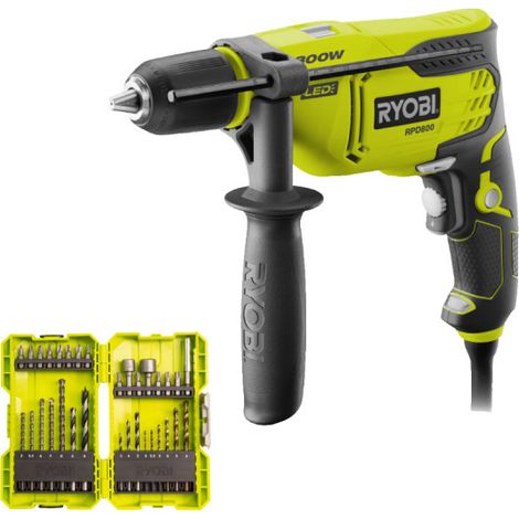 Pack RYOBI - Perceuse à percussion - RPD800-K - 800W - Coffret empilable de 32 accessoires RAK32DDMIX mixte perçage - vissage - boulonnage