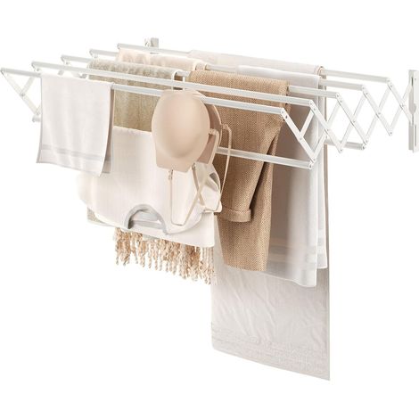 Wall Mounted Clothes Airer Expandable with 7 Bars, Space Saving Drying Rack for Laundry Room, Metal Towel Rack for Bathroom, (42-80) x 59 x 19 cm, White (1/5)