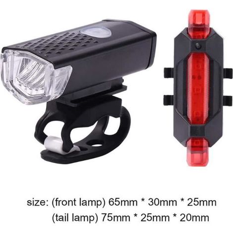 Kit Lumières LED Pour Vélo - 300 Lm Avant - 100 Lm Arrière - Rechargeable USB - Étanche IP45 - 1 Pièce (1/4)