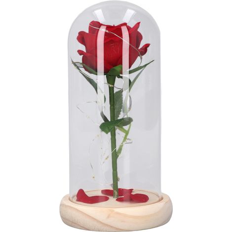 Rose en verre LED électrique lumineuse ronde avec couvercle en verre, décoration artificielle pour Noël (1/5)