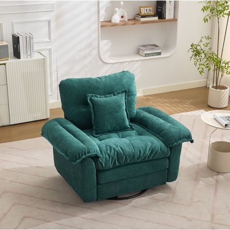 Poltrona girevole 360° in verde, in ciniglia, con cuscino di supporto e seduta ampia,116x84x96 cm (1/5)