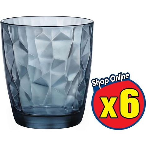 6 PZ BORMIOLI DIAMOND BICCHIERE ACQUA IN VETRO TRASPARENTE BLU DA 30CL H 9.3 CM (1/4)