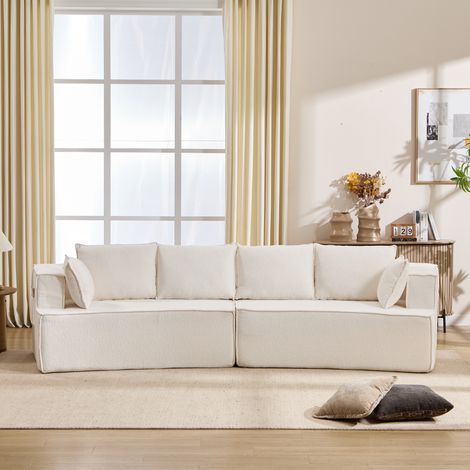 Knochenloses moduläres Sofa, modernes Wohnzimmersofa mit tiefem Sitz, bequemes Cord-Cloud-Sofa, Wildleder-Zweisitzer-Sofa,Weiß (1/5)