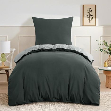 Linge de lit 140x200 cm 2 pièces Anthracite Gris Microfibre avec fermeture éclair
