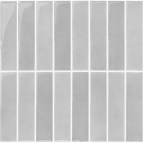 Crédence Adhésive Pour Cuisine Gris, 10 Pièces, Carrelage Adhesif Mural Salle de Bain, Vinyle 3D Métro Autocollant Carrelage Adhesif, imperméable, 30,5x30,5cm, Ligne droite verticale (1/5)