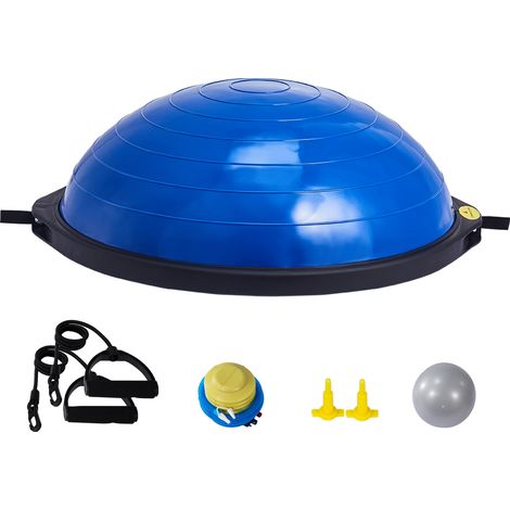 Mophorn Halb-Gymnastikball-Trainer, 26 Zoll Balance Ball, 1500 lbs Kapazität, Yoga-Ball mit Widerstandsbändern und Fußpumpe, Kraft-Fitnessball für das Heim-Fitnessstudio, Blau (1/5)