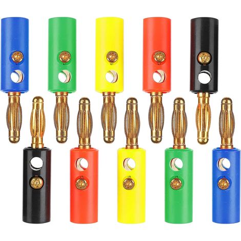 Fiche Banane Plaquée Or - 2 Jeux De Connecteurs en Forme De Lanterne U54 4 Mm avec Vis Fixes en Rouge, Noir, Jaune, Vert Et Bleu (1/5)