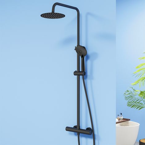 Miscelatore termostatico doccia con soffione doccia da 20 cm, rotondo set sistema doccia in acciaio inox con doccetta a 3 funzioni, nero (1/5)