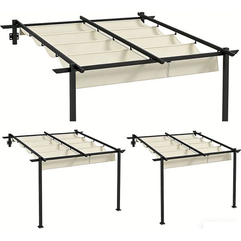 3er-Set  pavillon 3 x 3 m Pergola winddicht, Terrassenüberdachung mit verstellbarem Dach, ideal für Garten & Terrasse, cremefarben