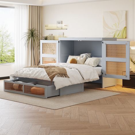 MEUBLIV Letto a scomparsa 140x200 cm grigio – con cassetti contenitore, senza materasso (1/5)