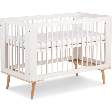 Monmobilierdesign – Lit bébé à barreaux 120x60 cm – Sommier réglable – Fabriqué en pin et MDF – 3 barreaux amovibles – Fabrication européenne