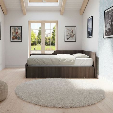 Divano letto piazza e mezza 120x190 con spalliera e secondo letto estraibile - Olmo jerez scuro