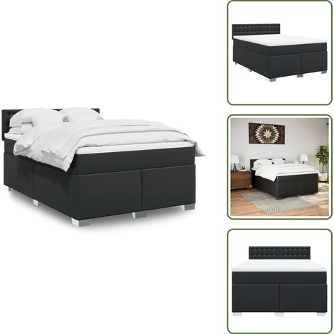 Boxspringbett mit Matratze Schwarz 160x200 cm Kunstleder - Boxspringbett - Doppelbett - Bettsofa - Schlafsystem - Luxusbett (1/5)