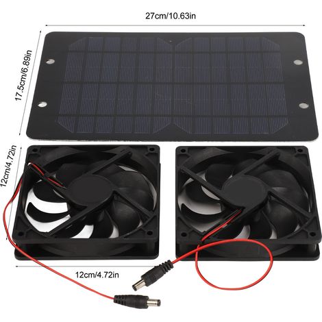 Ventilador de panel solar doble de 10 W y 12 V con silicona para invernadero, gallinero, autocaravana, portátil. (1/5)