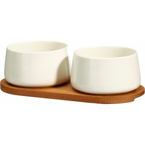 Service de table comprenant une planche en bambou et 2 bols. (1/3)