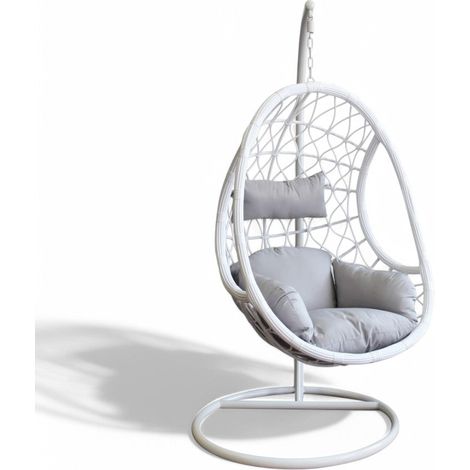 Dondolo ovale in metallo con seduta in wicker bianco con diametro 95xH195 cm (1/3)