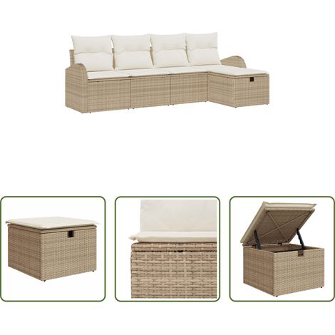 Terrassensofa -  Sofa Set mit Kissen mit Speicher Beige und Creme Poly-Rattan (1/5)