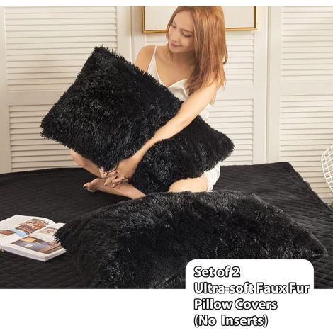 Weiche Fleece-Kissenbezüge mit Reißverschluss, geeignet für Sofas, Betten, Autos usw., 2er-Set, schwarz, 50 × 70 cm (1/5)