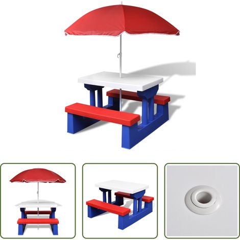 Banc de pique-nique - Table et bancs de pique-nique avec parasol pour enfants (1/5)