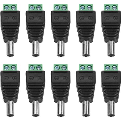 Set di connettori maschio 12 V CC (5,5 x 2,1 mm) Adattatore jack di alimentazione CC a 2 pin Connettore terminale a vite per striscia LED per telecamera CCTV (10 pezzi) (1/4)