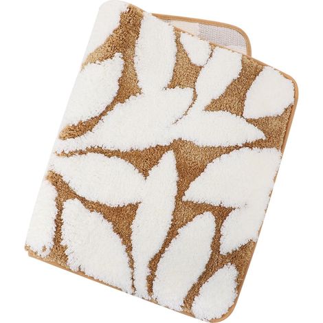 Tapis de bain antidérapant kaki à haute absorption , en polyester , orné d'un motif feuilles . salle (1/5)