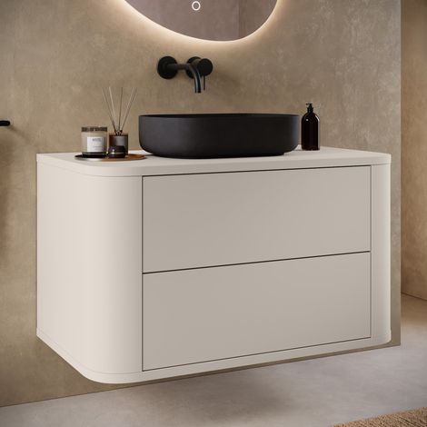 Badplaats Mobile Sottolavabo Como 80 cm – Beige – Sospeso con 2 Cassetti (1/3)