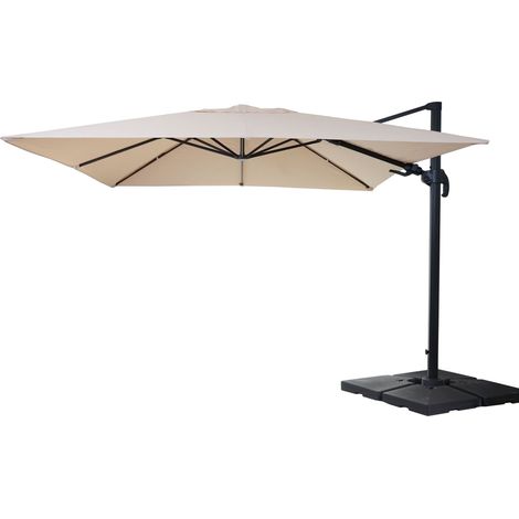 Parasol voladizo regulable e inclinable de 3 x 4 m aprox. 5 m de diámetro de aluminio y poliéster color crema con base 040007950