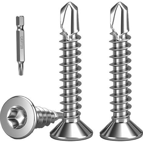 100 Pièces Torx Vis Autoforeuse Metal,M4.2x32mm Vis à Tôle Autotaraudeses et Autoperceuse Autoperforante Inox 410 Torx Tête Fraisée Plate pour Aluminium Bois Tôle Plastique.Avec 1 TX20. (1/5)