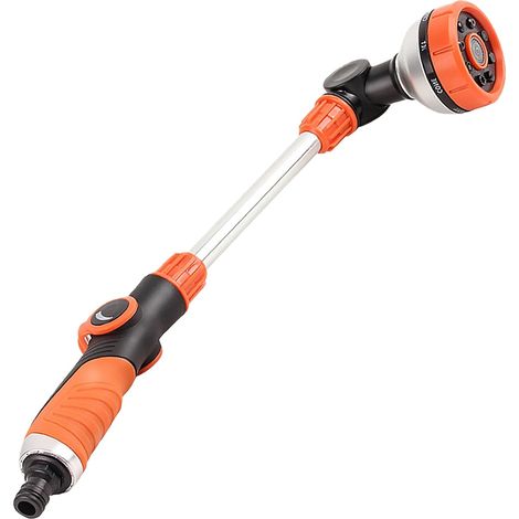Bâton d'arrosage long 47 cm, tige d'arrosage avec tête pivotante à 180°, 8 pulvérisations, douchette de jardin avec commande à une main, douchette de jardin longue pour plantes suspendues (1/5)