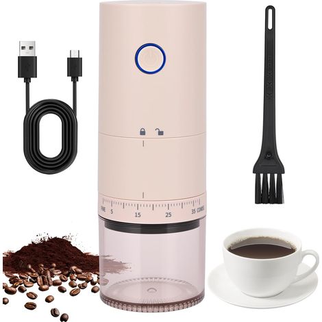 Macinacaffè elettrico con 38 impostazioni, macinacaffè ricaricabile tramite USB, macinacaffè portatile per viaggi, campeggio, caffè espresso, versamento, ecc. (Bianco)