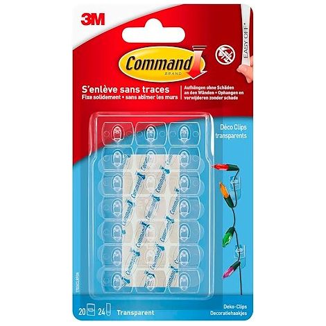 COMMAND - Crochet adhésif déco clip transparent blister de 20 (1/5)