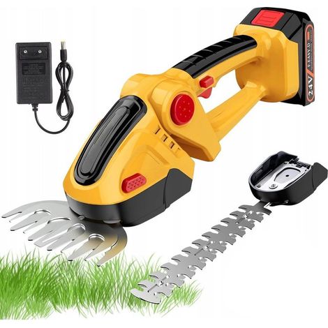 Taille-Haie sans Fil 24V, Cisaille À Gazon 2-en-1 avec Batterie 1500 mAh Et Chargeur, Taille-Arbustes Et Coupe-Bordure, Portable 15000 TR/Min avec 2 Lames, pour Jardin Et Pelouse (Jaune)