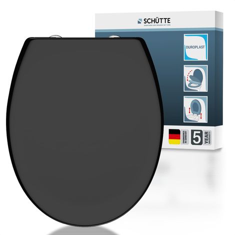 Sedile WC con abbassamento Automatico, Coperchio Rimovibile in Duroplast infrangibile, Montaggio Fai da Te con Cuscinetti Adesivi e Stencil, Coperchio WC e Occhiali con Portata Fino a 250 kg, Nero (1/5)