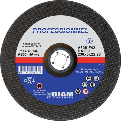Diam Industries – Disque à lamelles pour meuleuse Ø230mm x 3mm – Alésage 22,23mm – Coupe à sec acier et métaux ferreux – Vendu à l'unité
