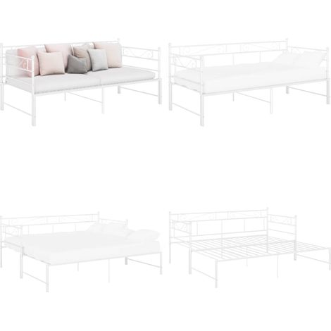 Tagesbett Ausziehbar Weiß Metall 90x200 cm - Tagesbett - Ausziehbarer Schlafsitz - Gästebett - Doppelbett - Weißes Bett - Home & Living (1/5)