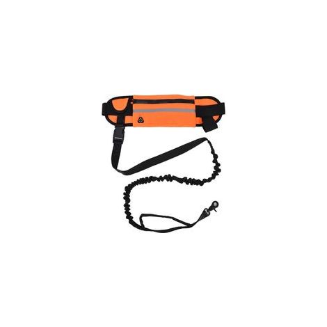 Laisse mains libres pour chien avec sac à fermeture éclair amovible, bande réfléchissante et taille flexible, idéale pour les promenades (Orange)-Crezuo