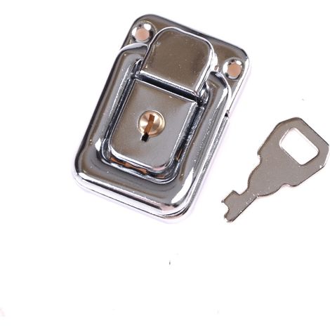 J402 Serrure carrée pour tiroir de meuble avec loquet à ressort à clé, couleur argent