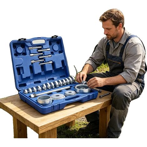 Jeu d'outils pour roulements de roue, ensemble de 31 pièces, acier au carbone, diamètre de plaque de pression de 50 à 83,4 mm, taille de broche 22,2 x 300 mm, diamètre de cloche de 76 à 102 mm (1/5)
