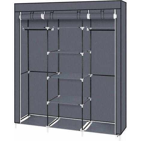 69 "Portable De Vetements De Vetements Portables Tissu Non Tisse Armoire Double Tige Organisateur Organisateur Gris (1/5)